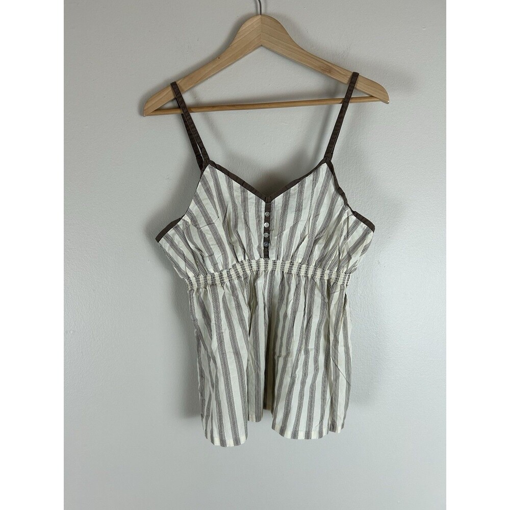 Y2k Vintage Henley Babydoll Top Ivory Brown Stringed Women’s XL Sleeveless Cami
